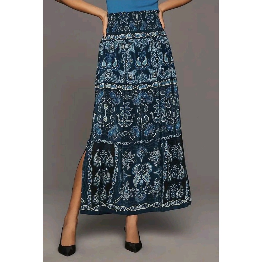 FARM Rio Blue Paisley Floral Tiered Maxi Skirt Convertible Dress Small